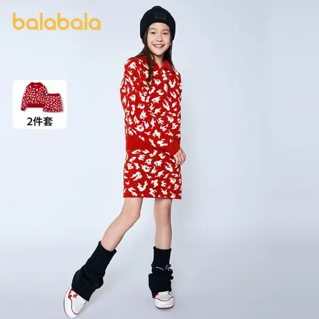 巴拉巴拉女童针织套装中大童红色两件套儿童毛衫2024春秋新款童装图片