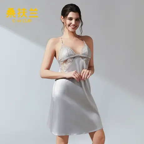 桑扶兰吊带睡衣裙蕾丝性感2025秋裸感轻奢刺绣带杯防凸点女睡裙商品大图