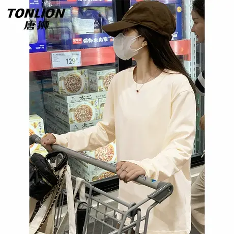 唐狮纯棉长袖t恤女2025新款春秋款女士打底衫宽松全棉内搭上衣VB图片