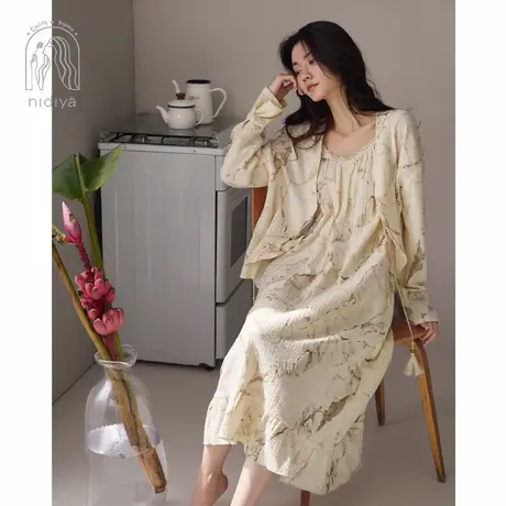 妮狄娅睡衣睡裙女春季纯棉吊带裙国风两件套春秋中式风家居服套装商品大图