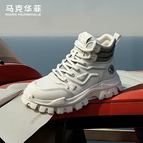 马克华菲马丁靴男士2025新款白色高帮工装靴休闲增高短靴户外男靴图片