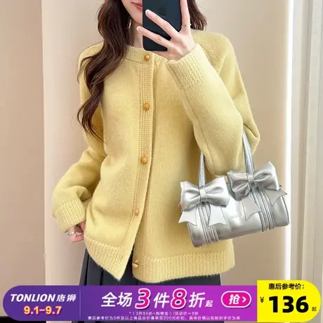 唐狮2025秋冬温柔风绞花设计圆领针织开衫女春秋外套高级感外衣潮商品大图