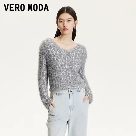 Vero Moda针织衫女2025秋冬新款慵懒风镂空圆领纯色上衣325413039图片