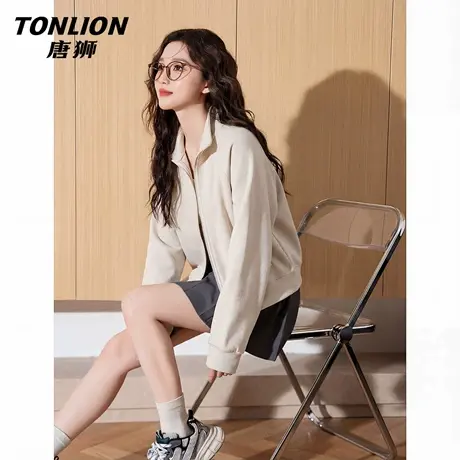 唐狮官方短款外套女2026新款春季美式运动衫小个子卫衣开衫上衣VC图片