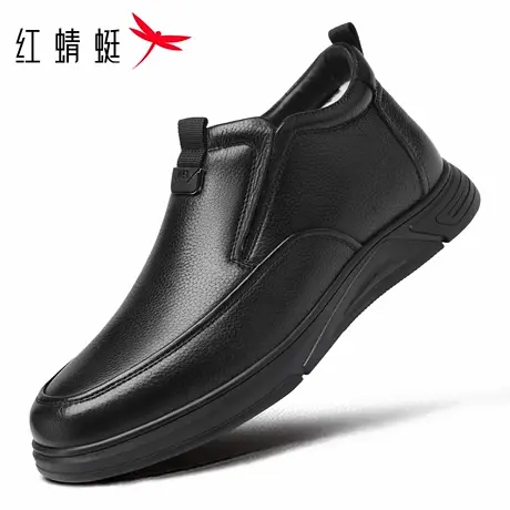 红蜻蜓男鞋秋冬新款鞋子男士休闲高帮皮鞋男真皮牛皮加绒爸爸棉鞋商品大图