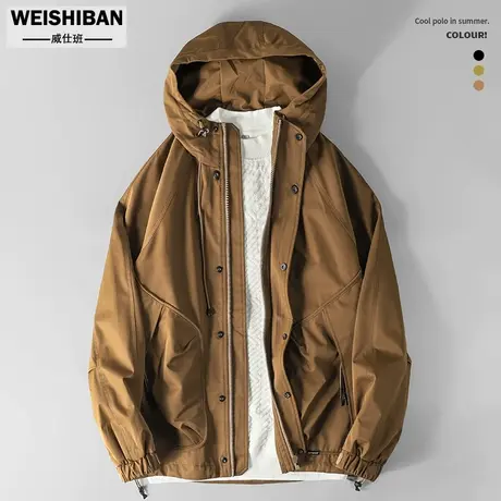 美式潮牌休闲连帽夹克男23秋冬季户外运动防风外套复古机能冲锋衣商品大图