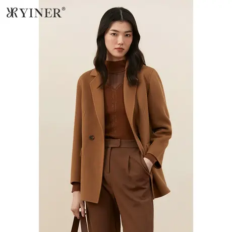 YINER音儿女装冬季新款羊毛含羊绒双面呢大衣图片