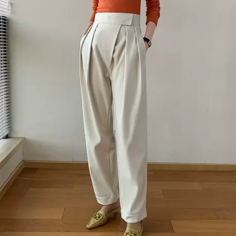 魔术贴直筒西装裤女2023秋冬新品宽松高腰职业正装垂坠感阔腿裤裤图片