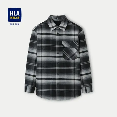 HLA/海澜之家内里加绒长袖衬衫2023秋冬新款色织格子加厚衬衣男图片