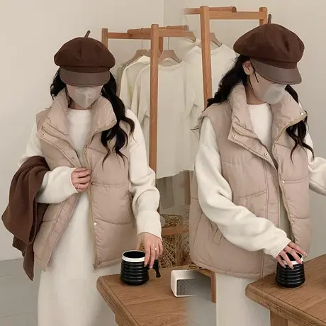 羽绒棉马甲女短款2023秋冬新款时尚学生外穿马夹韩版宽松棉袄外套图片