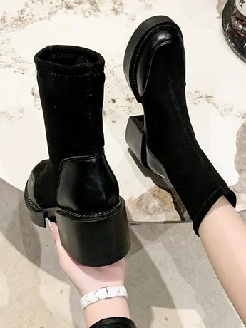 高跟马丁靴子女粗跟2023新款秋冬季爆款短靴女春秋单靴弹力瘦瘦靴商品大图