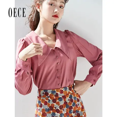 秋装新款女装 半糖蜜桃温柔法式复古翻领长袖衬衫气质上衣商品大图