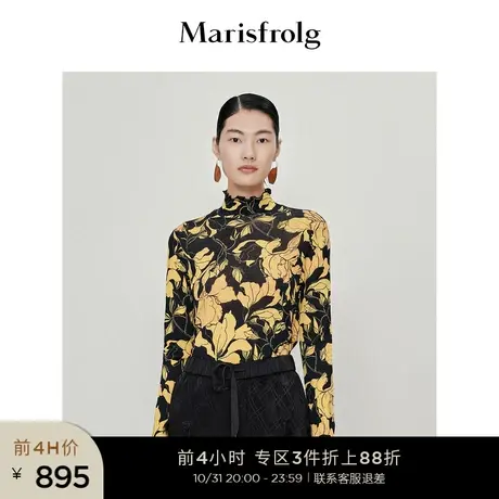 【花稿印花系列】玛丝菲尔T恤冬季新款纯羊毛高领打底衫商品大图