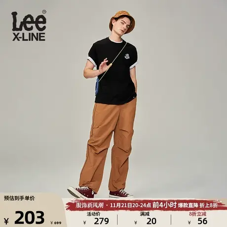 Lee宽松尼龙降落伞裤松紧腰男棕色布裤运动风潮LMB005418202-952图片