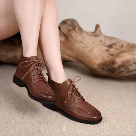 Artmu阿木舒适百搭真皮小短靴女平底靴子系带马丁靴踝靴2023新款商品大图