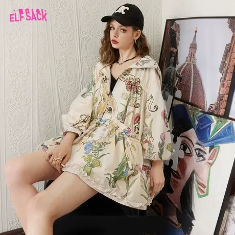 妖精的口袋满印连帽防晒外套女2023秋季新款休闲小众设计感薄款商品大图