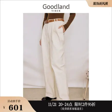Goodland美地女装2023冬季百搭阔腿长裤水洗牛仔裤 休闲裤商品大图