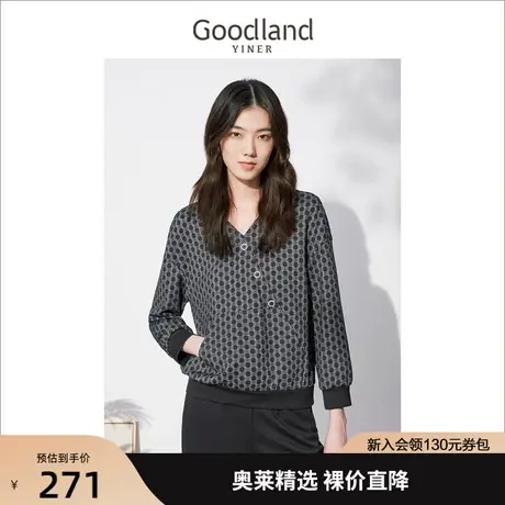 音儿美地女装2022秋季新款几何提花长袖毛衣连帽卫衣针织衫商品大图