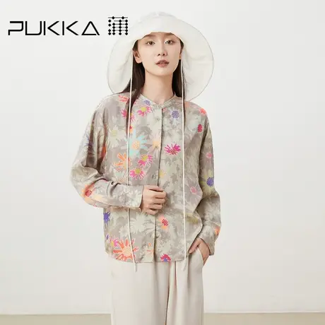 蒲PUKKA 原创设计女装春夏新品宽松凉感落肩袖定制印花衬衫商品大图