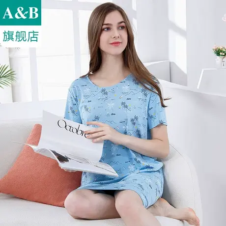 ab内衣女士睡裙薄款印花宽松显瘦圆领短袖弹力舒适居家裙XT23图片