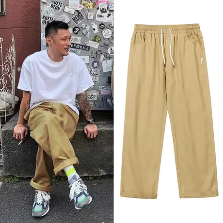 余文乐工装裤男直筒宽松韩版潮流秋季坠感ins日系潮牌纯棉休闲裤图片