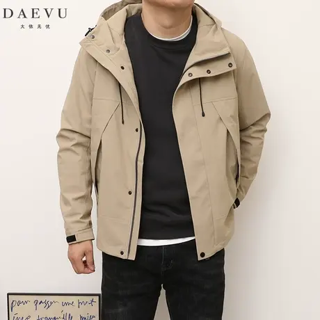 DAEVU春秋新款卡其日系大号潮胖加肥加大码男士短款帽款夹克外套商品大图
