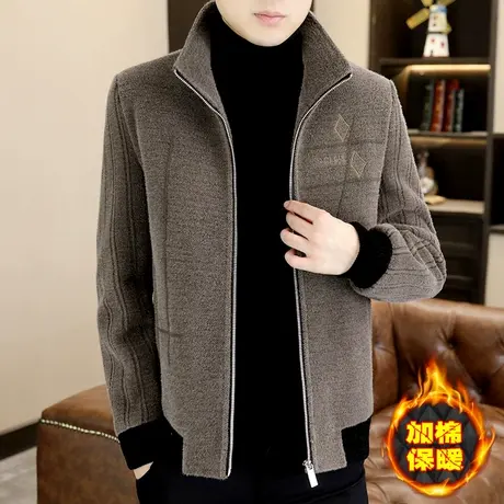 金貂绒夹克男潮牌立领短款休闲毛呢风衣冬季男装加厚加棉大衣外套商品大图