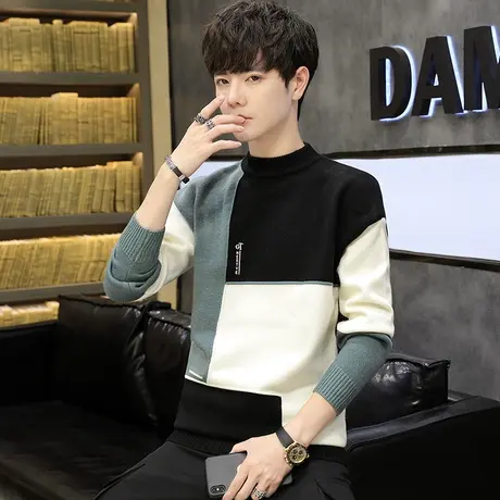 中学生毛衣男孩秋冬款加绒加厚青少年套头针织衫帅气12-15岁大童商品大图