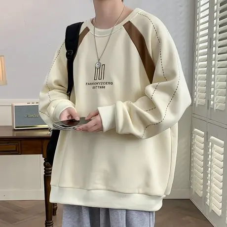 圆领卫衣男春秋季潮牌2023新款长袖t恤宽松帅气青少年打底衫上衣商品大图