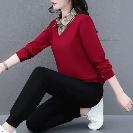 恋上17号长袖polo领卫衣女2023年春秋款时尚减龄中年妈妈装假两件商品大图