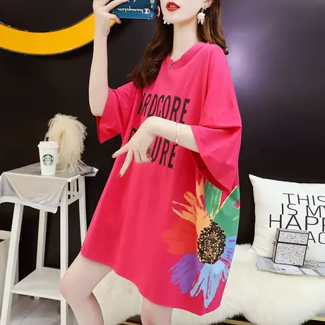 欧货大板t恤女短袖中长款2024夏季新款宽松慵懒风网红ins超火上衣图片