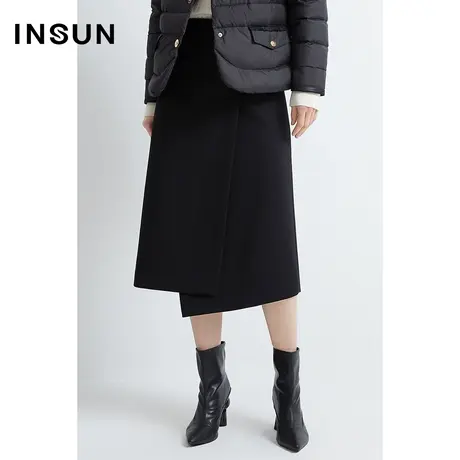 INSUN恩裳冬季搭片羊毛直筒半身裙图片