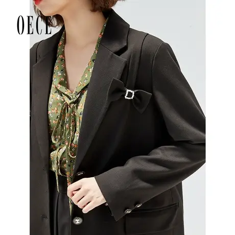 Oece黑色小西装春秋春季新款女复古高级感炸街外套西服图片