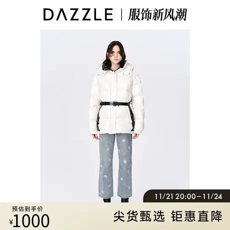 DAZZLE地素奥莱 撞色LOGO印花亮面羽绒服外套女2D4K3121B图片