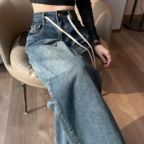 阔腿牛仔裤女秋冬2025年新款高腰垂感宽松显瘦ins复古直筒长裤潮商品大图