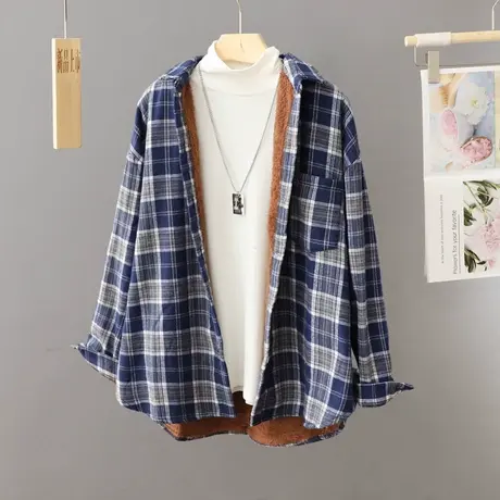 加绒加厚外穿保暖百搭衬衫外套女韩版格子外套秋冬新款2024年衬衣图片
