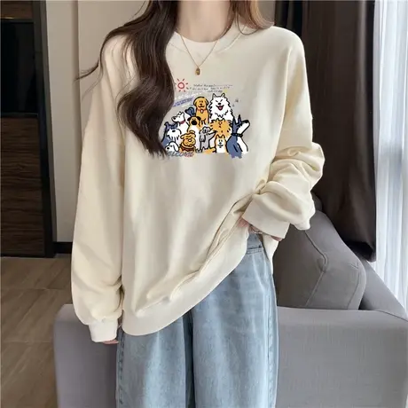 美式复古加绒加厚无帽卫衣女秋冬季2023新款宽松长袖oversize上衣商品大图