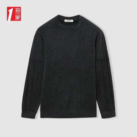 海一家舒适圆领毛衣2023冬季新款雪尼尔保暖休闲长袖针织衫男商品大图