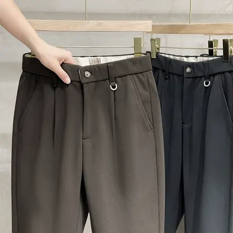 垂坠感九分裤男秋冬季加厚宽松直筒西裤韩版潮毛呢休闲裤男士裤子商品大图