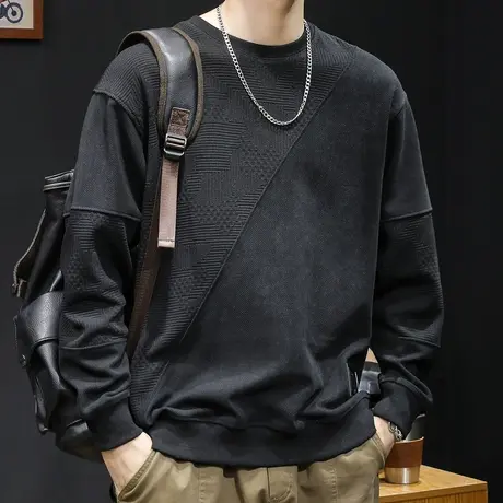 潮牌加绒卫衣男春秋款拼接男款衣服春季2024新款男士长袖大码男装商品大图