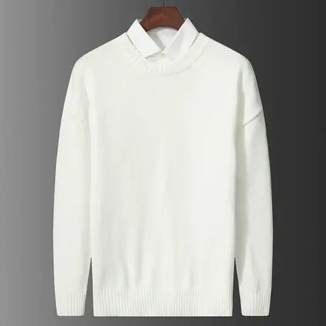 秋冬季配大衣的内搭上衣毛衣男士2024新款白色圆领套头打底针织衫商品大图