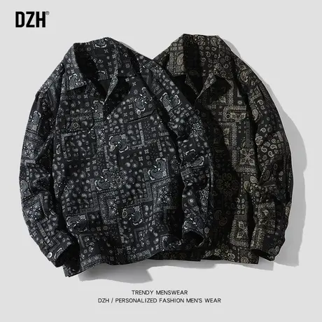 男士日系复古花衬衫男ins痞帅长袖衬衣2023新款休闲外套纯棉上衣商品大图