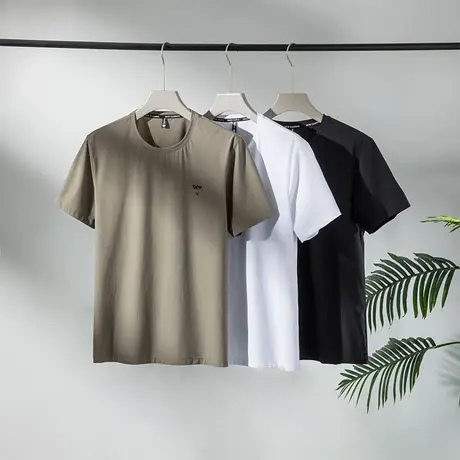 圆领时尚短袖T恤男士潮牌潮流时尚冰丝夏季纯色速干体恤半袖上衣商品大图