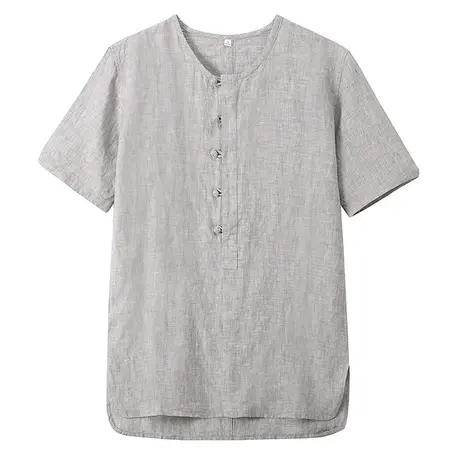 亚麻短袖衬衫男休闲复古宽松夏季薄款中年中国风棉麻男士大码衬衣商品大图