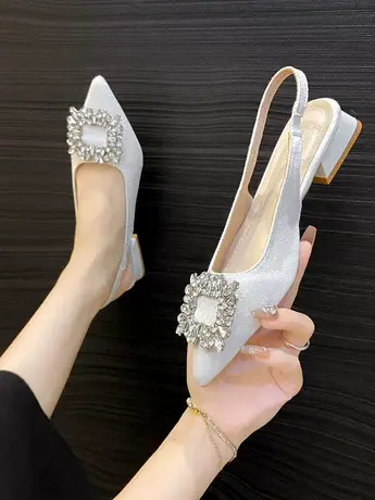 法式气质包头凉鞋女2023春秋季新款小跟高跟鞋水钻尖头单鞋配裙子商品大图