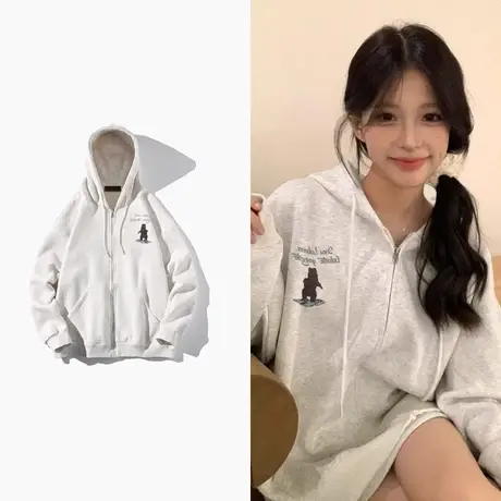 卫衣女2023秋冬小个子高级感上衣韩系慵懒风连帽加绒加厚开衫外套商品大图