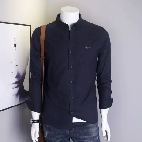 格慕施男装春秋德绒长袖衬衫磨毛舒适衬衣商务休闲大码中青年上衣图片