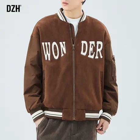 男士飞行员夹克棉服男冬季拼接咖色摇粒绒外套美式棉衣棒球服男款图片