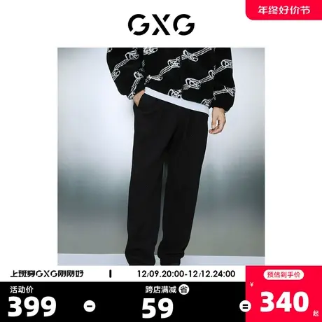 GXG男装 黑色宽松基础休闲保暖束脚长裤休闲裤 2023年冬季新品商品大图