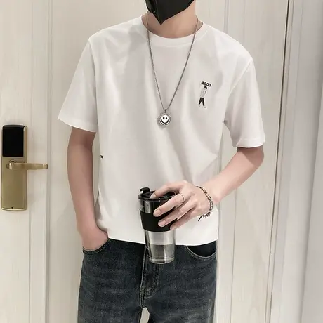 夏季短袖t恤男2023新款刺绣休闲小众ins潮流宽松百搭半袖上衣体恤商品大图